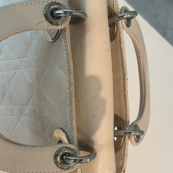Auth SMALL LADY DIOR Cannage Quilted Leather Bag in LATTE Cream, Silver Hardware - Picture 14 of 15